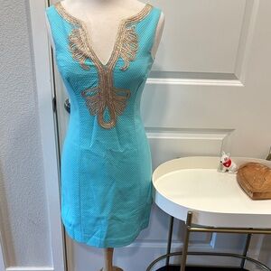GUC Lilly Pulitzer Aqua Dress with Gold Detailing